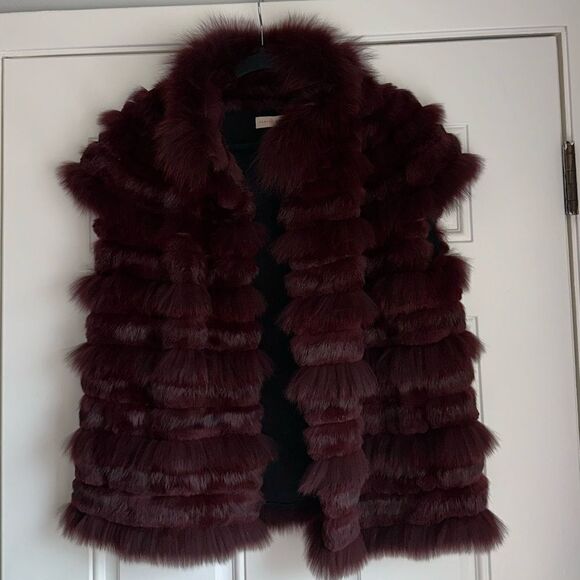 TORY BURCH BURGUNDY REAL Genuine 100% Rabbit fur Vest size xl sleeveless jacket - Picture 4 of 14